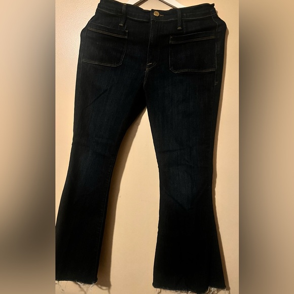Frame dark wash blue jeans le Bardot crop flare 27 fray natural distressing - Picture 2 of 8